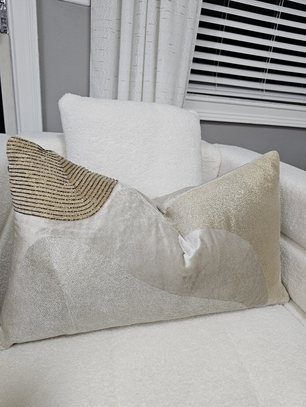 Callisto Home Cream and Gold Decorative Accent Pillow